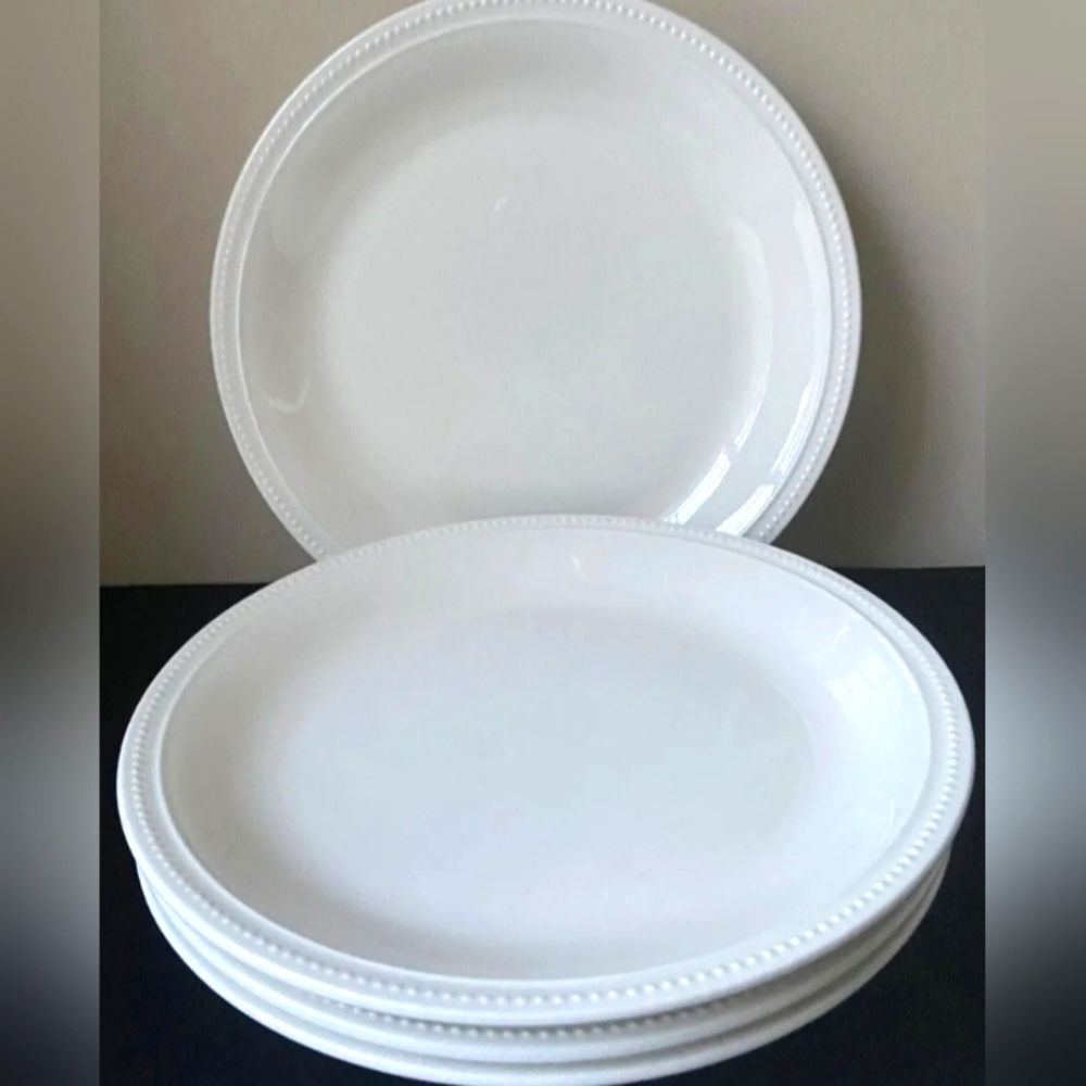 COPY - COPY - Eaton Fine Dining CASA White Beaded Edge Dinner Plates X4 NEW